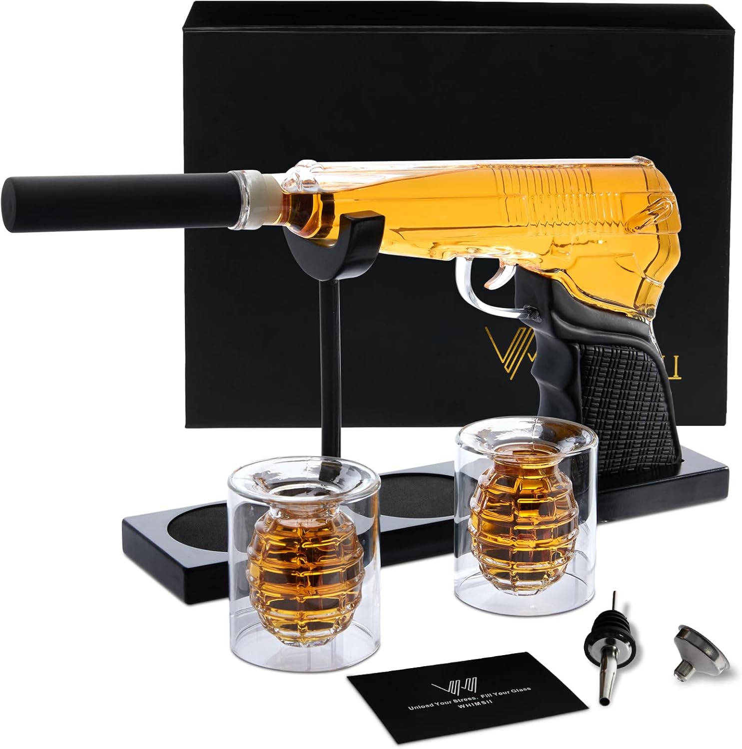 Coffret Carafe À Whisky En Forme De Pistolet Pour Homme – Carafe De 400 Ml En Forme De Pistolet + 2 Verres En Forme De Grenade – Coffrets Carafe À Whisky Haut De Gamme Pour Homme, Idée Cadeau Idéale P