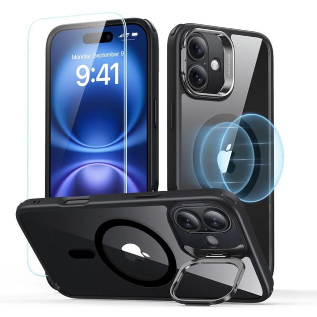 Esr Classic Hybrid-ständer, Halolock, Magsafe & Gehärtetes Glas, Iphone 16 Plus, Klar/schwarz