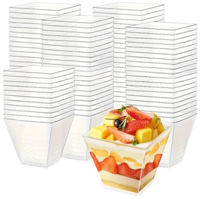 Quadratische Dessertbecher, 120 Ml, 50 Stück, Für Snacks Und Desserts