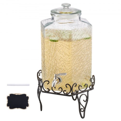 Getränkespender (1 X 10 L) Für Partys Saftspender (aus Glas) Mit Tropfsicherem Zapfhahn & Metallständer Wasserspender Für Restaurants Partys, Limonade Eistee Selbstgemachte Getränke Spender