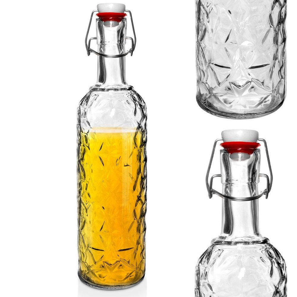 Glasflasche Mit Korkenclip Für Wein, Likör, Sirup, Saft, 1,1 L