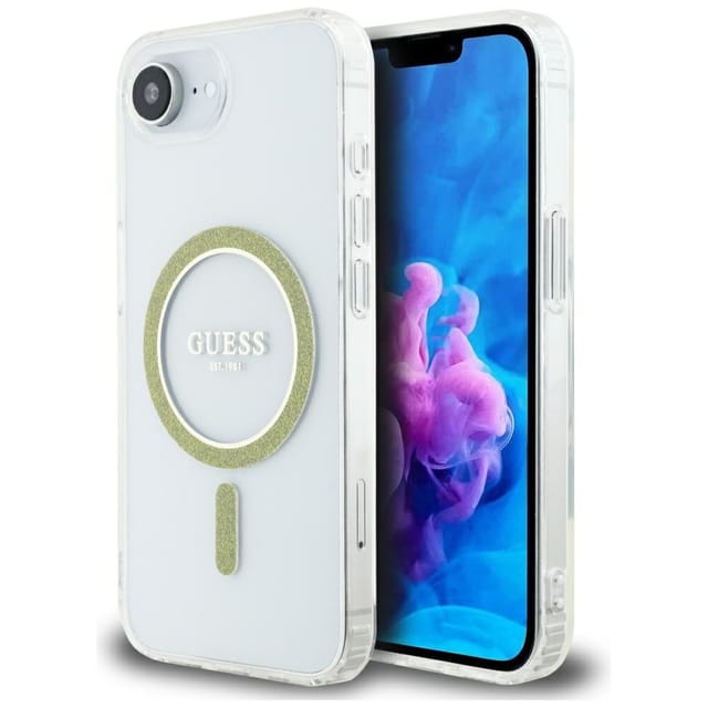Guess Iml Glitter Circle Magsafe Hülle Für Iphone 16e / 17e Transparent