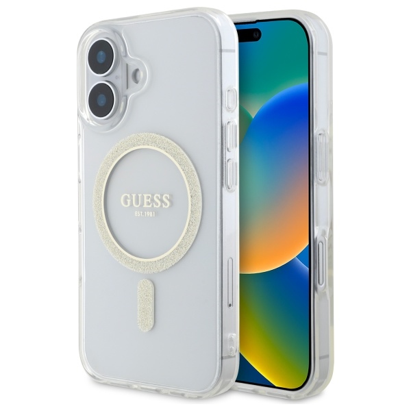 Guess Guhmp16mhfgeret Iphone 16 Plus 6,7" Transparente Hartschalen-hülle Iml Glitter Circle Magsafe