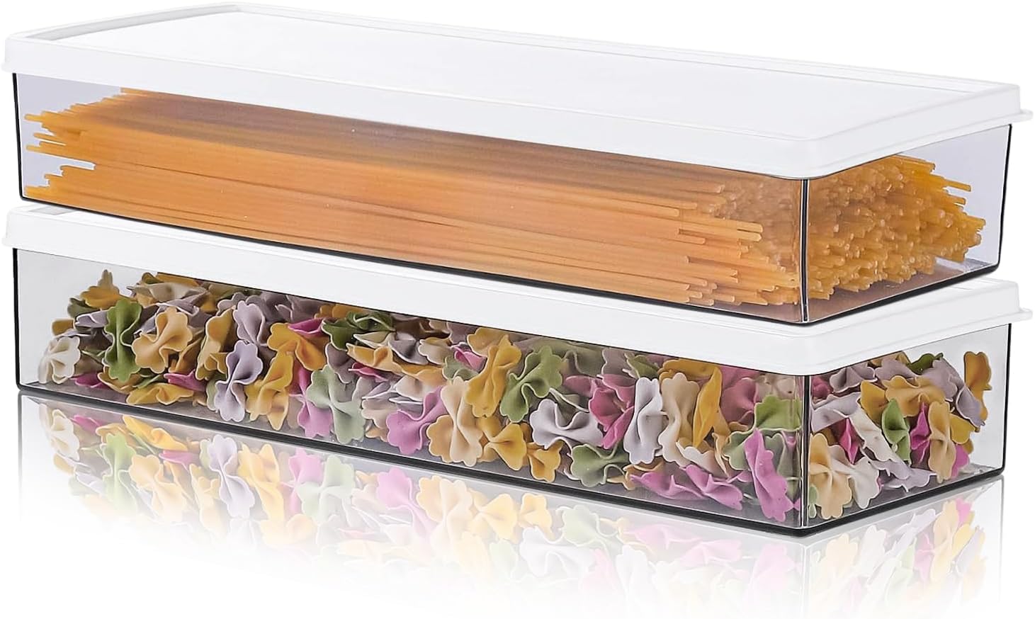 Set Aus 2 Schmalen Aufbewahrungsboxen Mit Deckel Für Küche, Spaghetti, Nudeln, Lasagne, Pasta, Vorratskammer, Pastaaufbewahrung, Stapelbar, Bpa-frei, Spülmaschinenfest