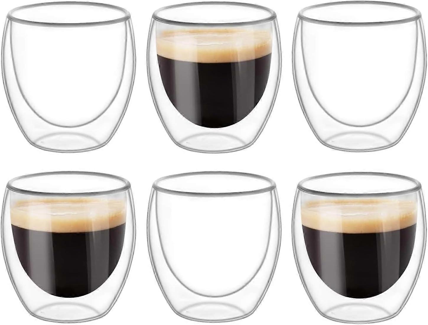 6er-pack Doppelwandige Glasbecher, Durchsichtige Doppelwandige Kaffeetassen, Doppelwandig, Cappuccino, Latte Und Isoliert (80 Ml)