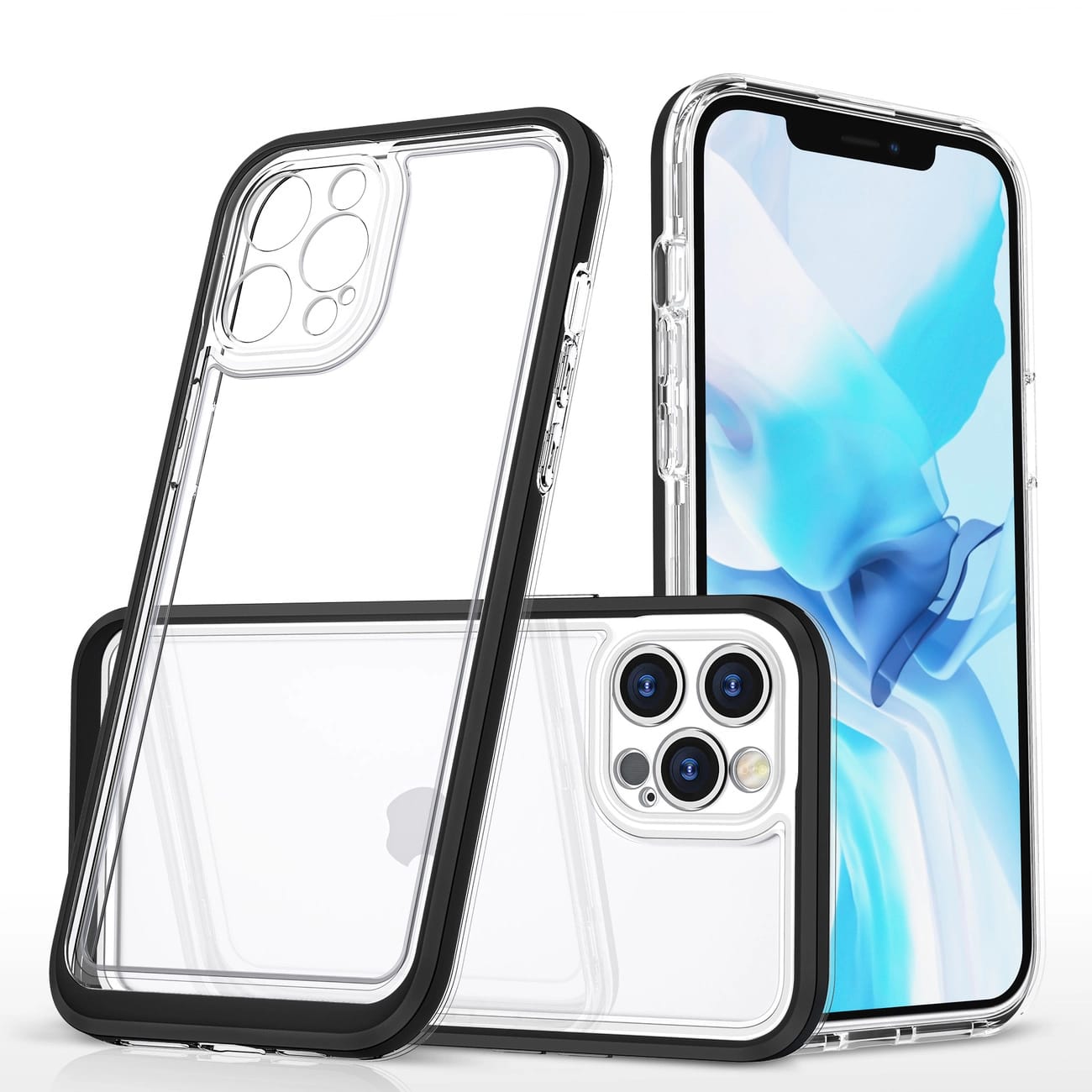 Transparente 3-in-1-hülle Für Iphone 12 Pro Max, Gel-schutzhülle Mit Rahmen, Schwarz