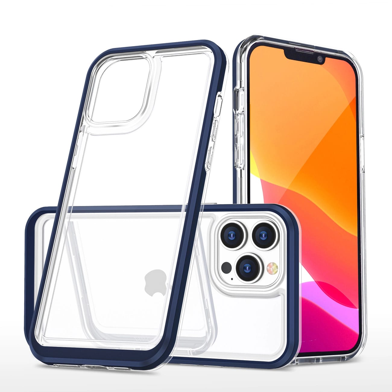 Transparente 3-in-1-hülle Für Iphone 13 Pro, Gel-schutzhülle Mit Rahmen, Blau