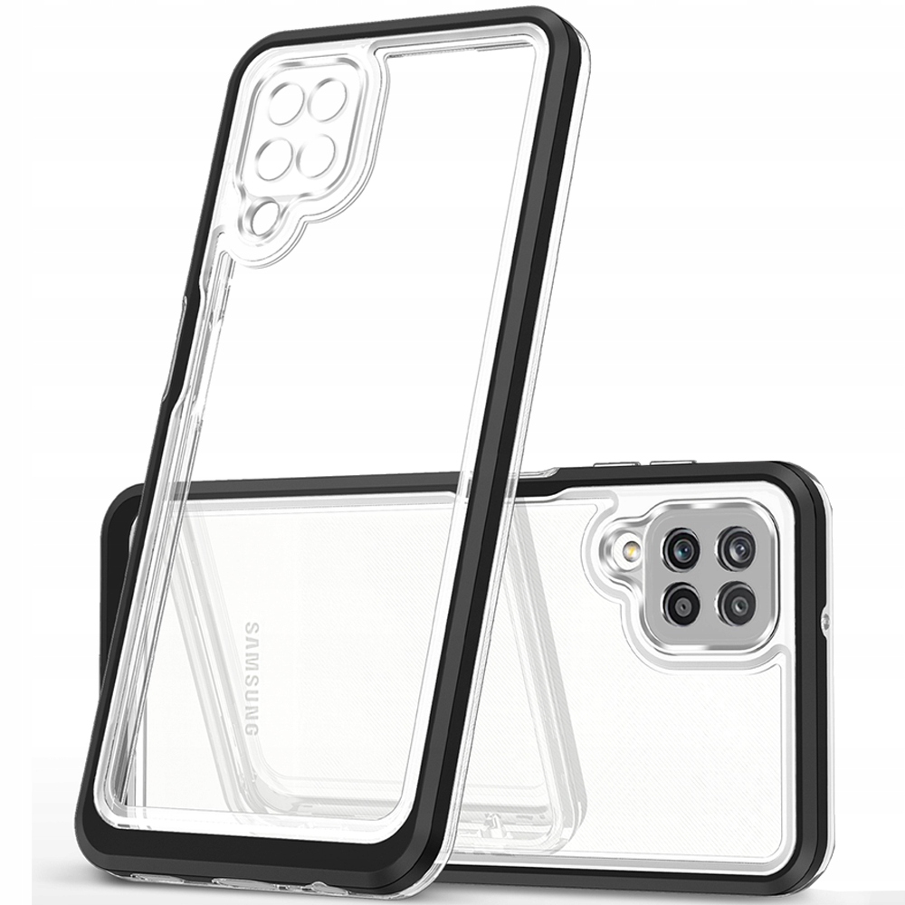 Transparente 3-in-1-hülle Für Samsung Galaxy A22 4g, Gel-cover Mit Rahmen, Schwarz