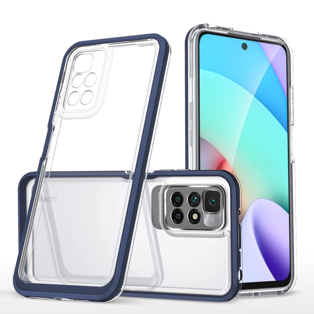 Transparente 3-in-1-hülle Für Xiaomi Redmi 10, Gel-schutzhülle Mit Rahmen, Blau