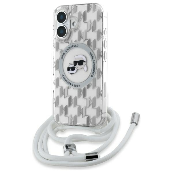 Karl Lagerfeld Klhmp16shckcklct Transparente Hartschalen-hülle Für Iphone 16 (6,1 Zoll) Mit Iml Crossbody-umhängetasche, Monogram Karl & Choupette Head Magsafe