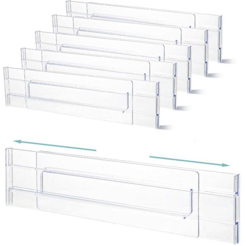 6 Verstellbare Schubladeneinsätze (27,5 X 52 Cm), Transparent, Ausziehbar, Für Kleidung, Schminktisch, Kleiderschrank Und Küche.