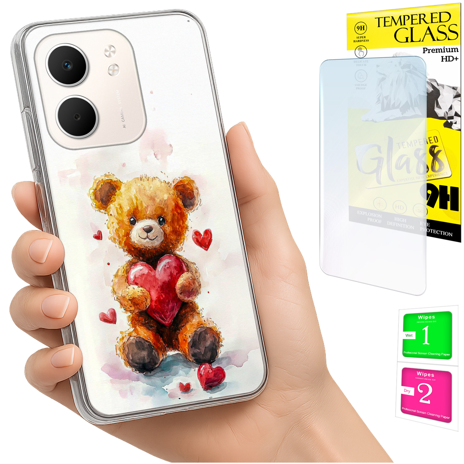 Schutzhülle Für Oppo A5x: Foto-rückseite Mit Teddybär-motiv + 9h-glas