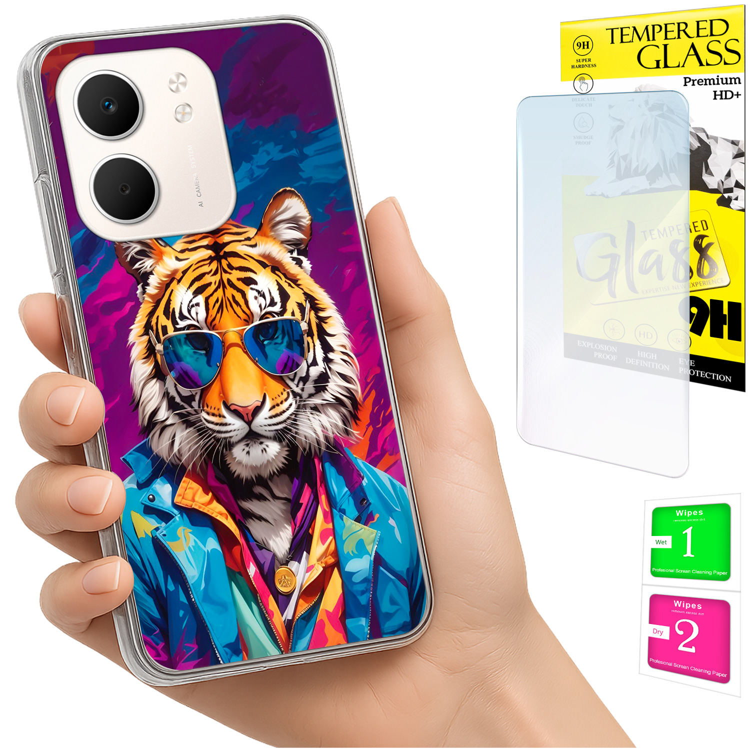 Schutzhülle Für Oppo A5x: Foto-rückseite Mit Tiger-motiv Und 9h-glas