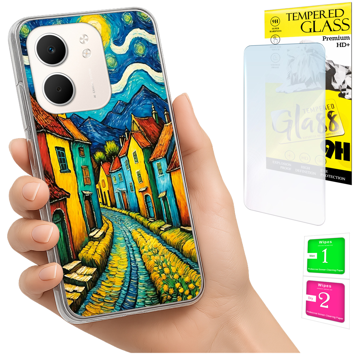 Schutzhülle Für Oppo A5x: Fotohülle Mit Rückseite (art) Und 9h-glas