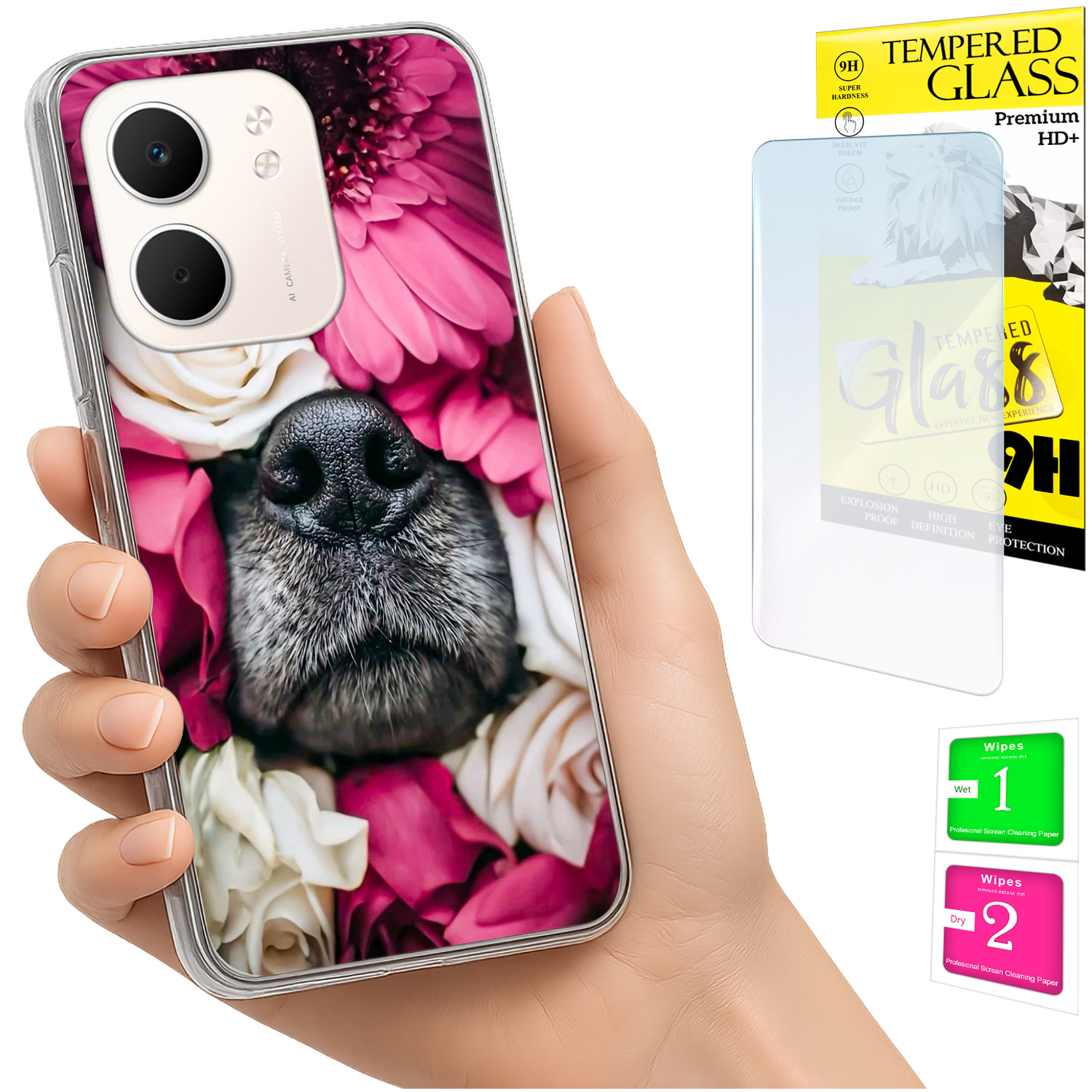 Schutzhülle Für Oppo A5x: Foto-rückseite Mit Hundemotiv + 9h-glas