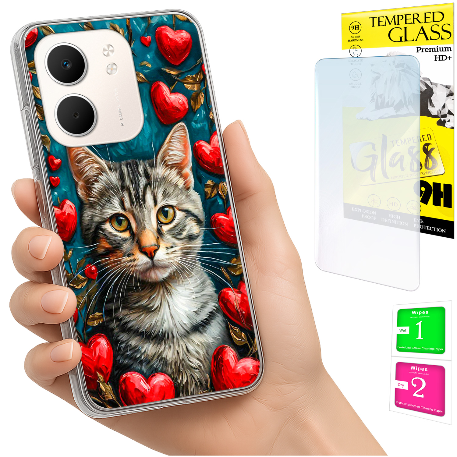 Schutzhülle Für Oppo A5x: Foto-rückseite Mit Katzenmotiv + 9h-glas