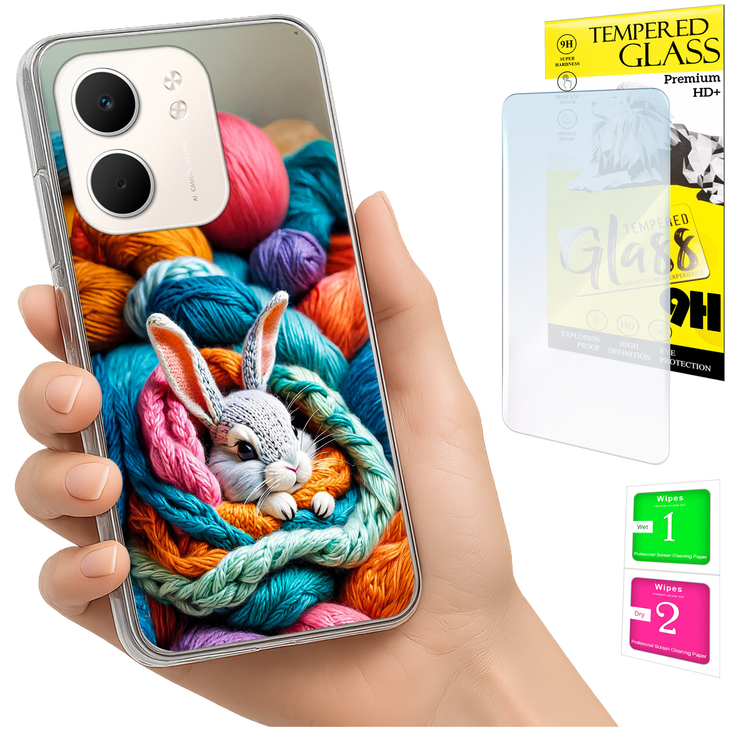 Schutzhülle Für Oppo A5x: Foto-rückseite Mit Hasenmotiv + 9h-glas