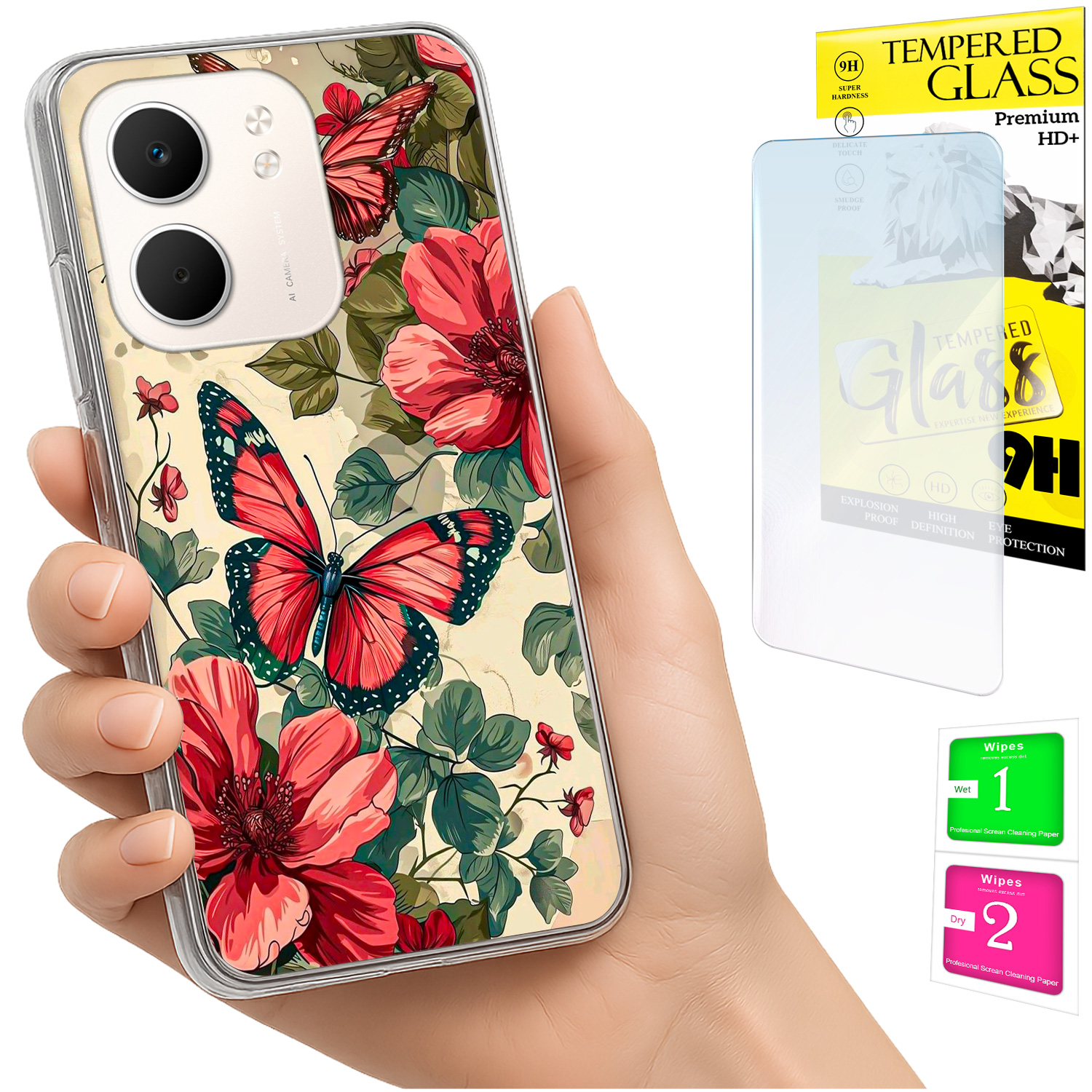 Schutzhülle Für Oppo A5x: Foto-rückseite Mit Schmetterlingsmotiv + 9h-glas