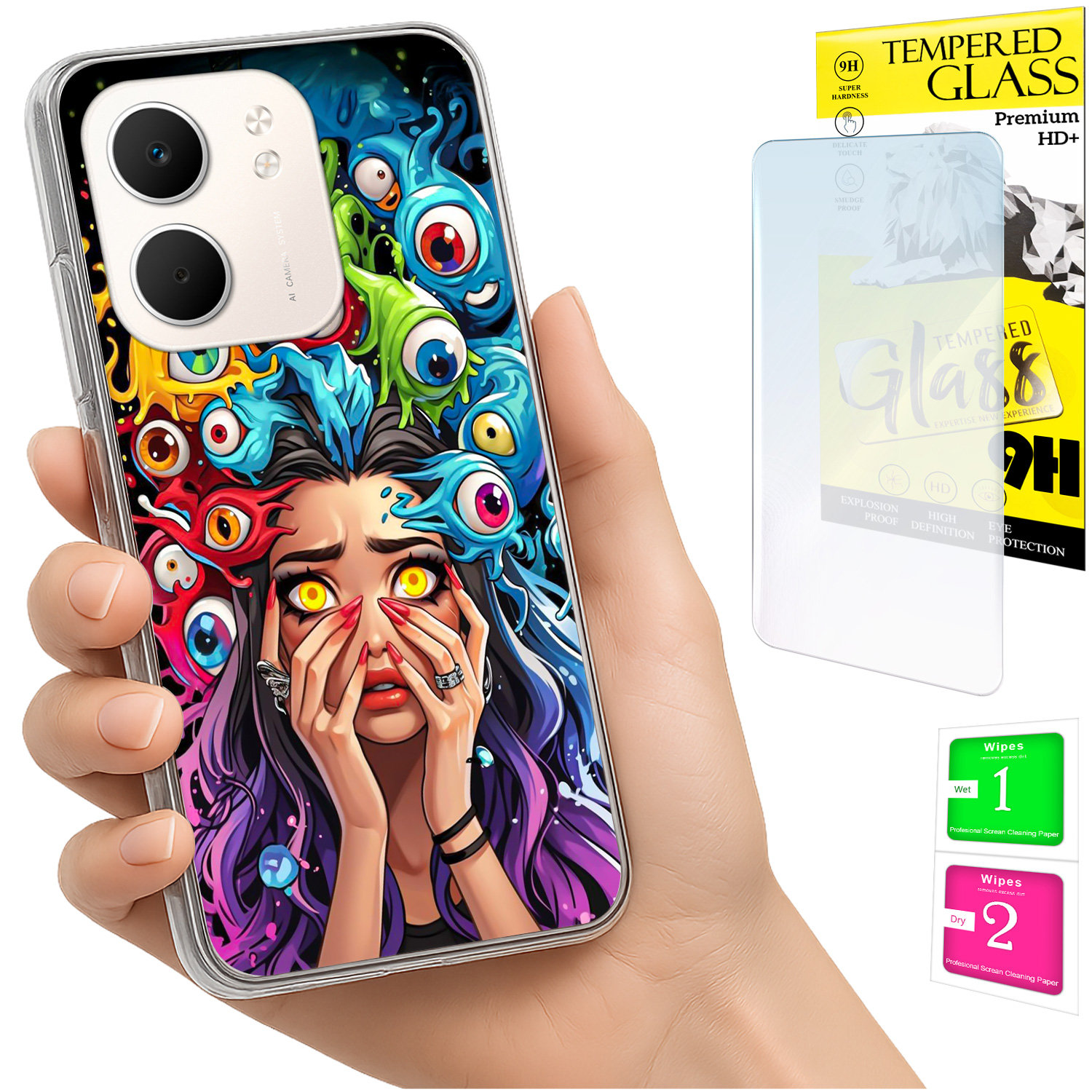 Schutzhülle Für Oppo A5x: Foto-rückseite Mit Augen-design + 9h-glas