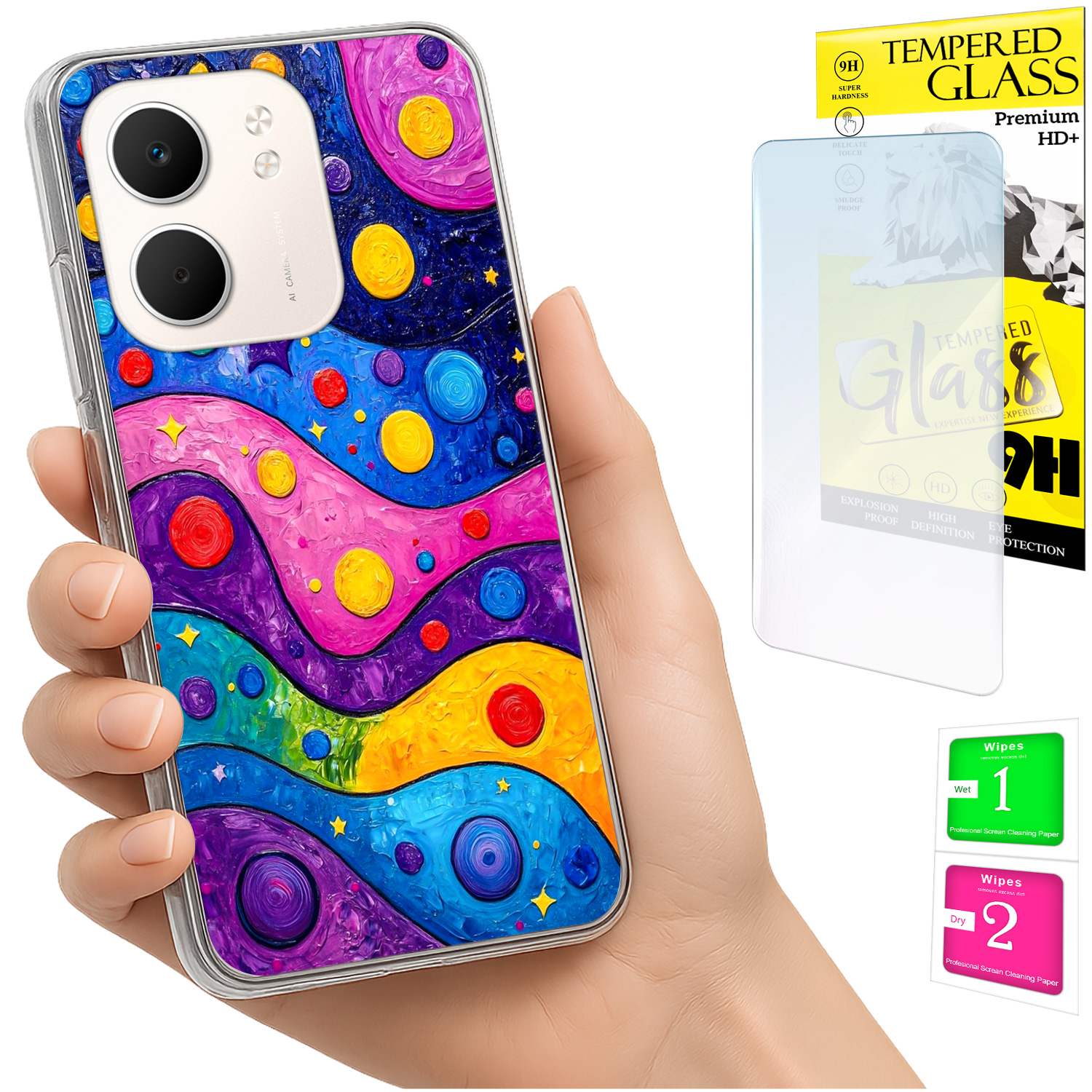 Schutzhülle Für Oppo A5x: Foto-rückseite Mit Wellenmuster + 9h-glas