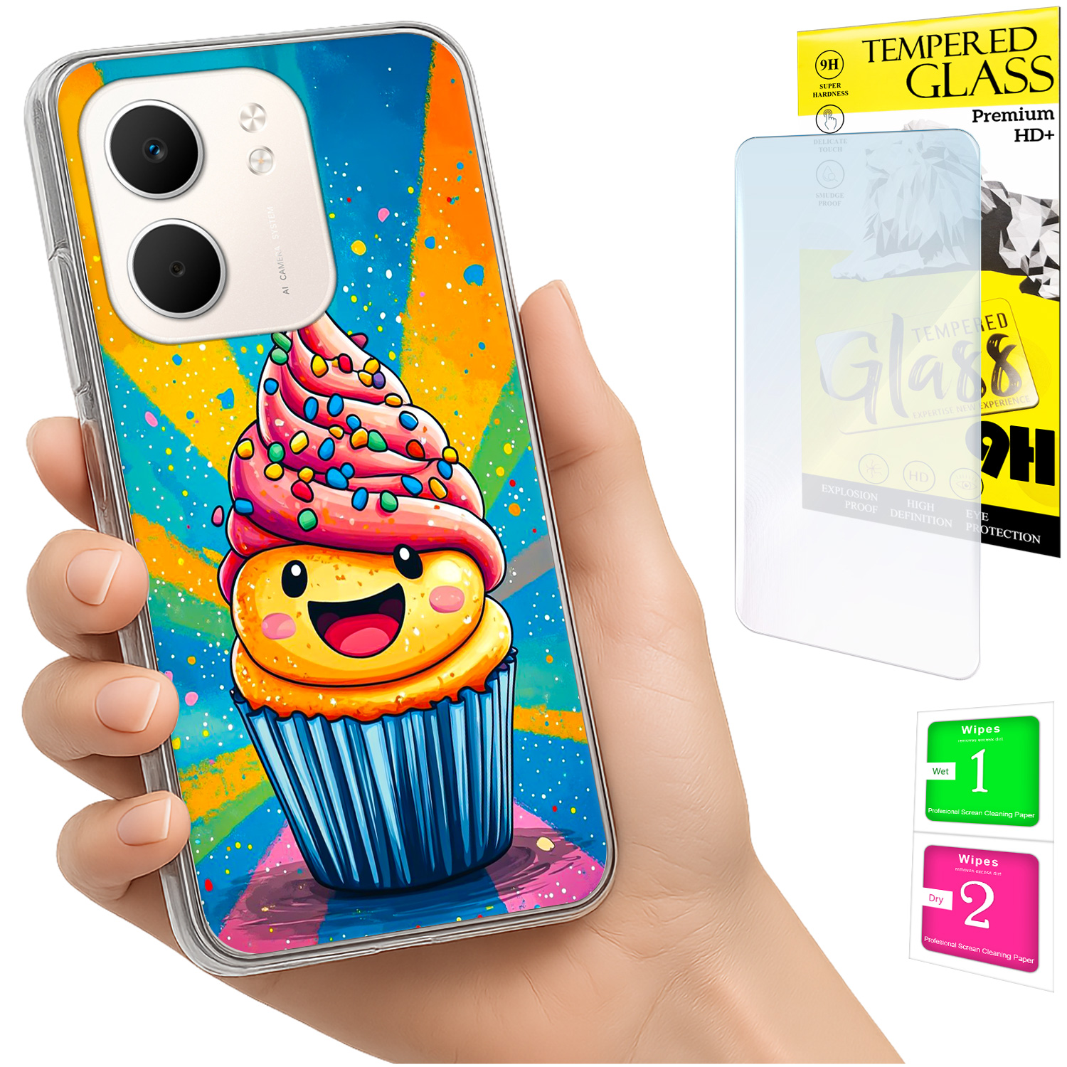 Schutzhülle Für Oppo A5x: Fotohülle, Rückseite (kuchenform) + 9h-glas