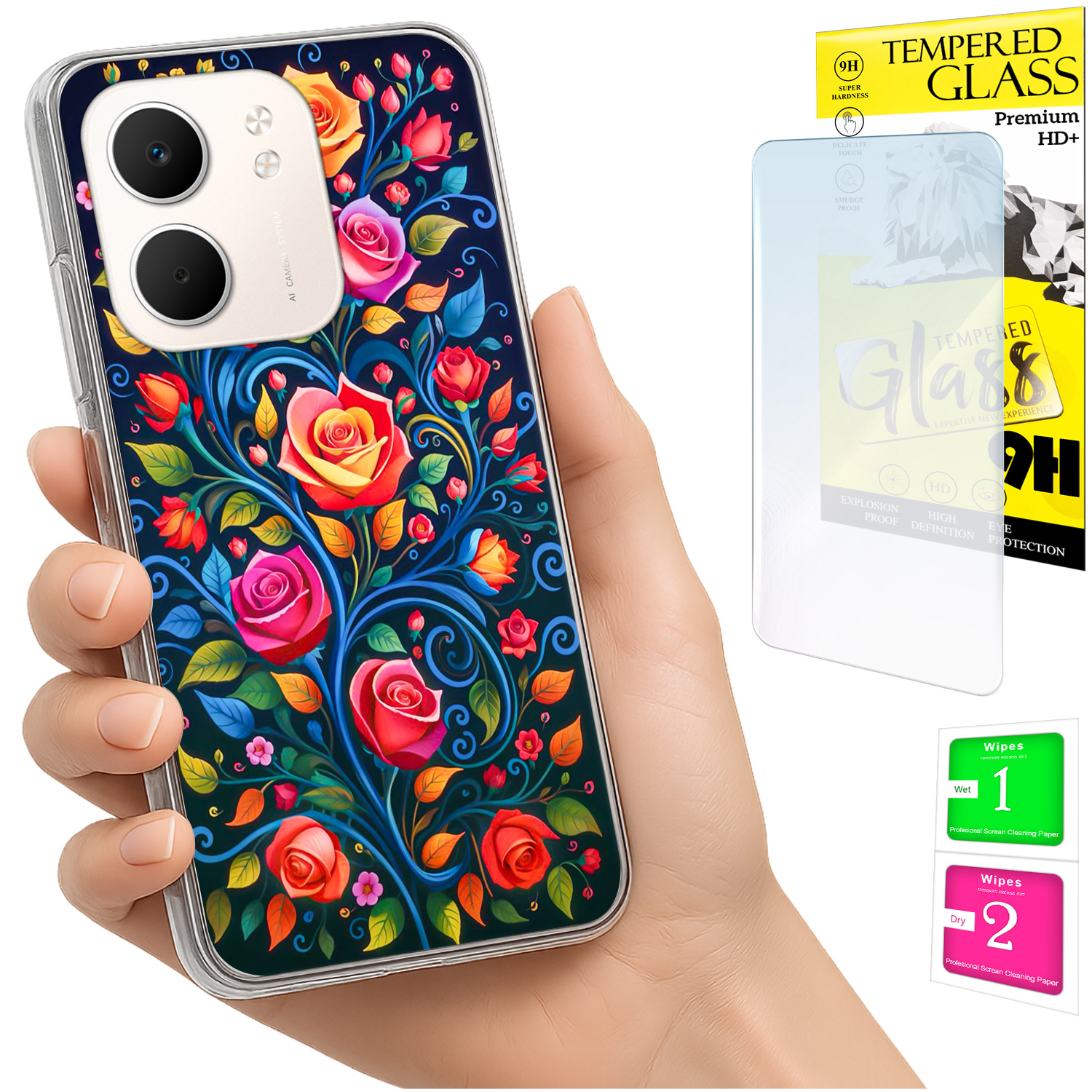 Schutzhülle Für Oppo A5x: Fotohülle Mit Blumenmuster Und 9h-glas