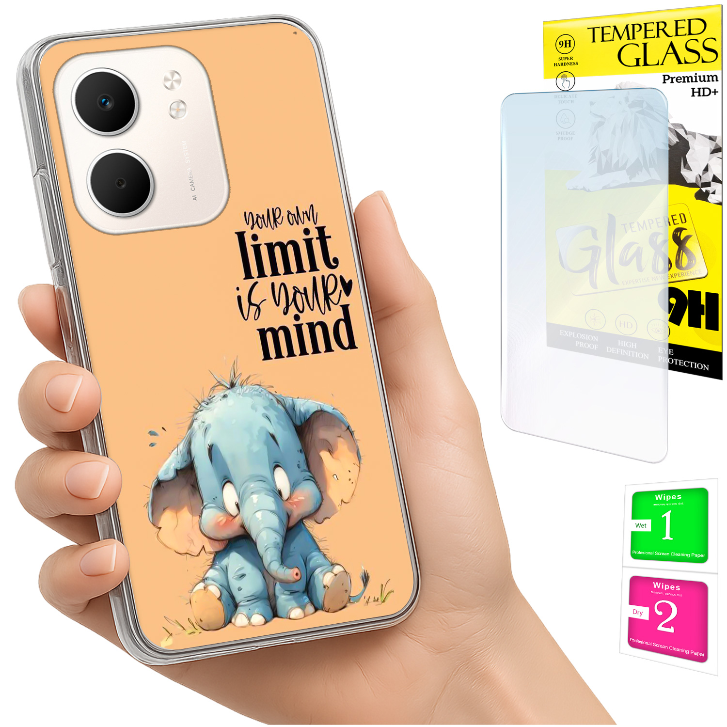 Schutzhülle Für Oppo A5x: Foto-rückseite Mit Elefantenmotiv + 9h-glas