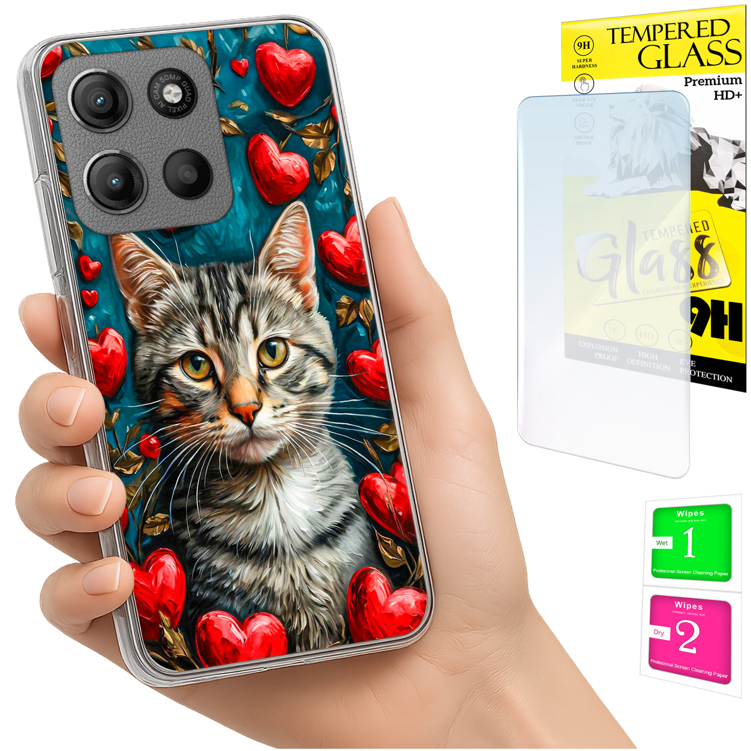 Schutzhülle Für Motorola Moto G15: Rückseite Mit Katzenmotiv + Glas