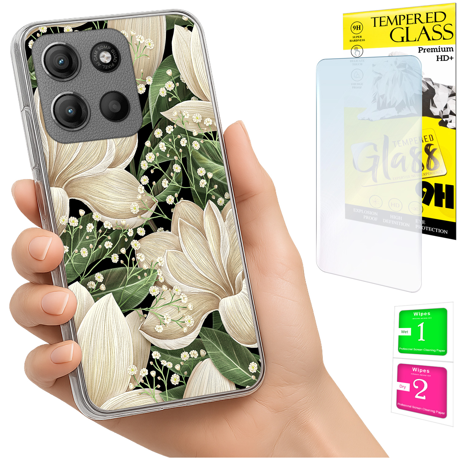 Schutzhülle Für Motorola Moto G15: Foto-rückseite Mit Blumenmuster Und Glas