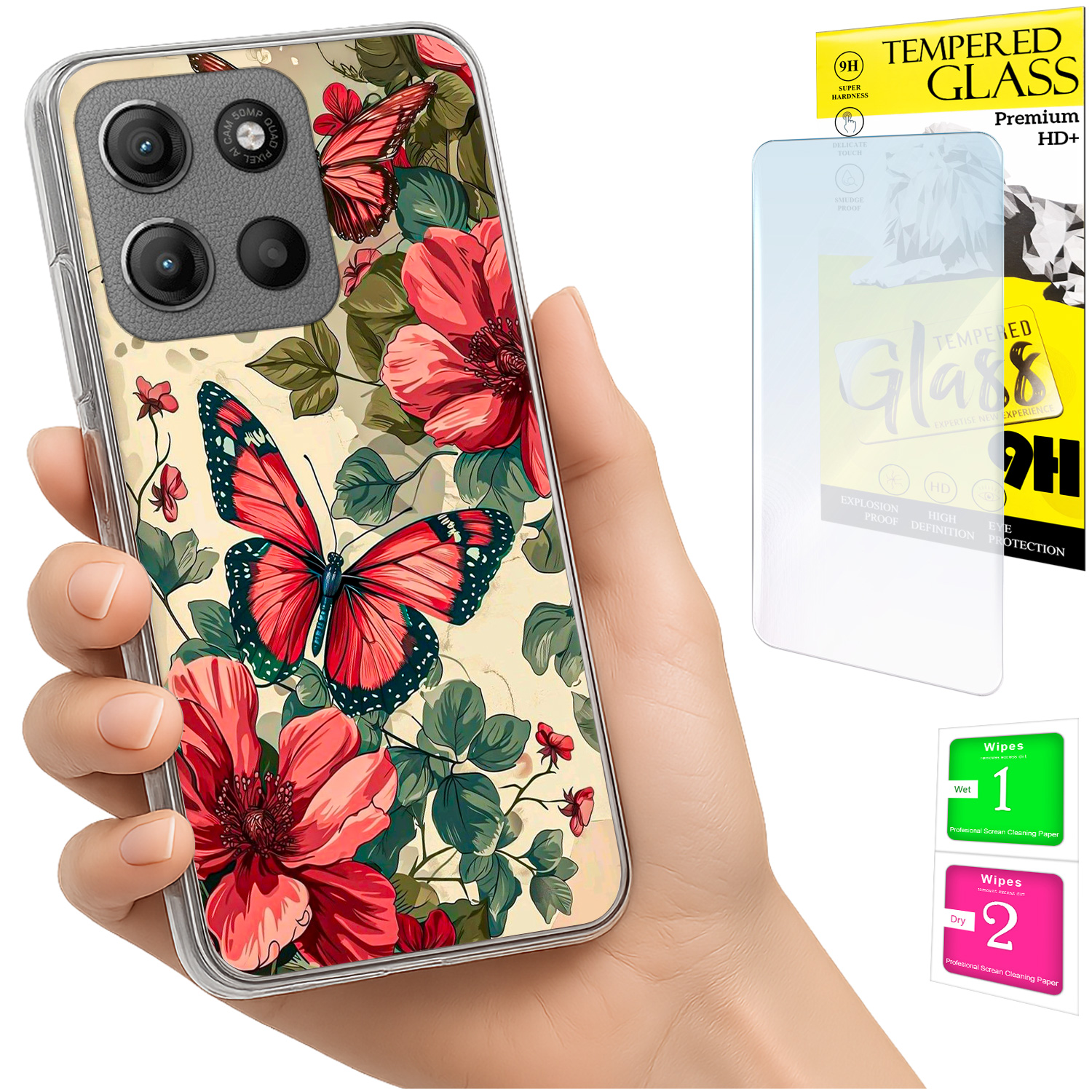 Schutzhülle Für Motorola Moto G15: Foto-rückseite Mit Schmetterlingsmotiv + Glas