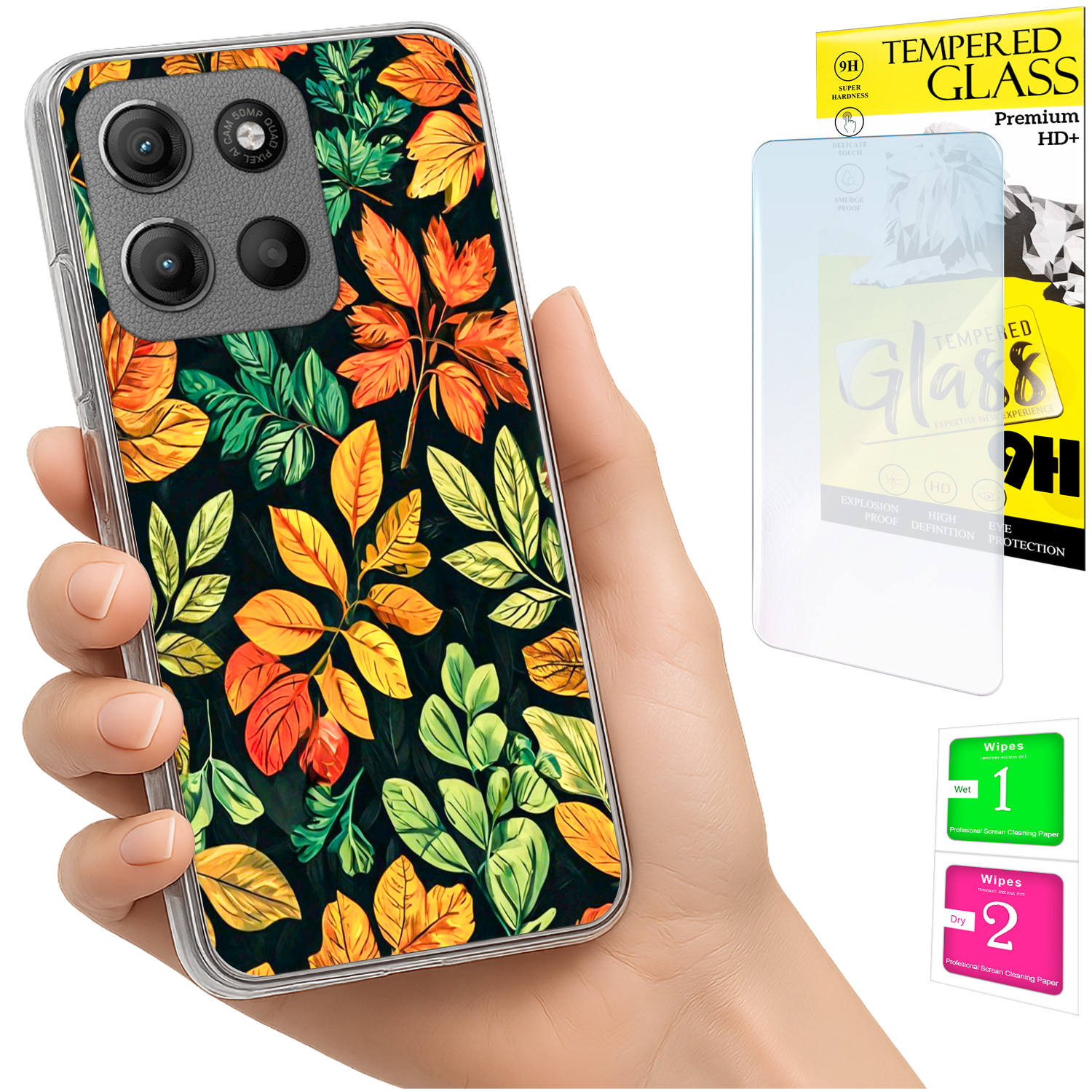Schutzhülle Für Motorola Moto G15: Foto-rückseite Mit Blätter- Und Glasmotiv