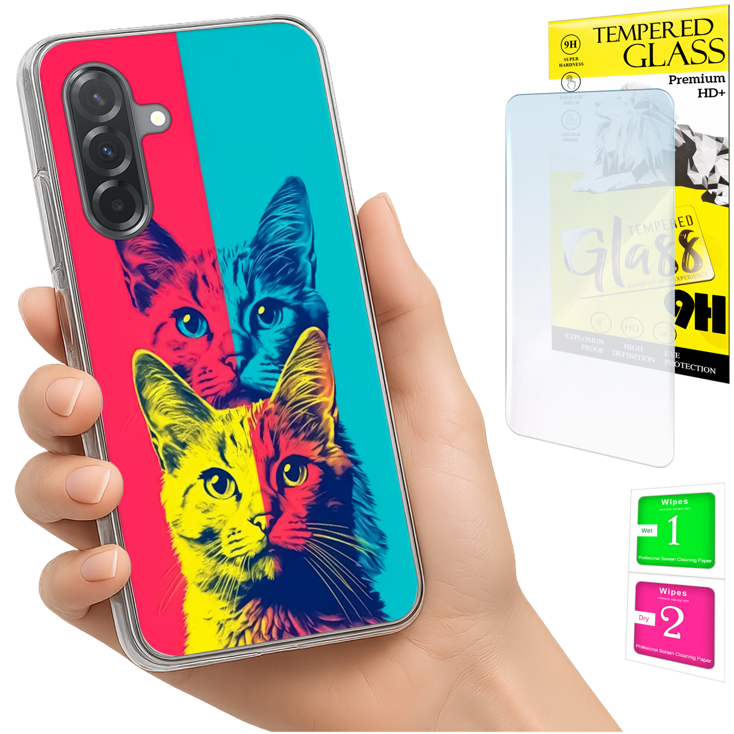 Schutzhülle Für Samsung Galaxy A36 / A56 Mit Katzenmotiv, Rückseite Aus 9h-glas