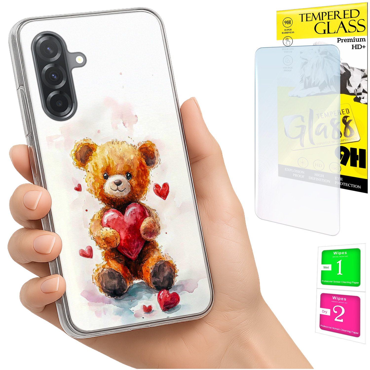 Schutzhülle Für Samsung Galaxy A36 / A56, Rückseite Mit Teddybärmotiv, 9h-glas