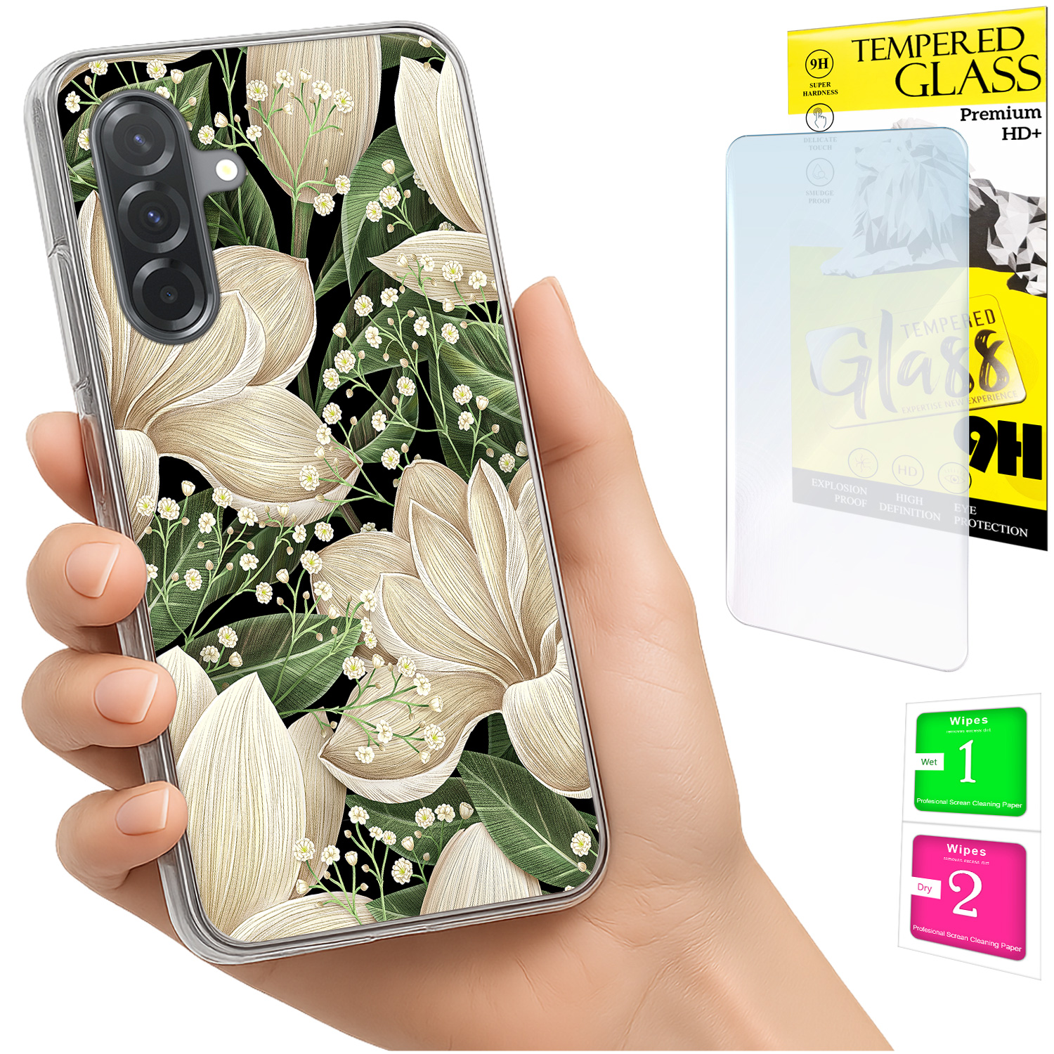 Schutzhülle Für Samsung Galaxy A36 / A56, Rückseite Mit Blumenmuster, 9h-glas