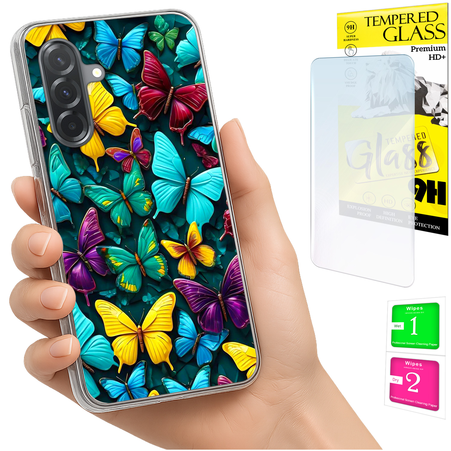 Schutzhülle Für Samsung Galaxy A36 / A56, Rückseite Aus Schmetterlingsglas, 9h