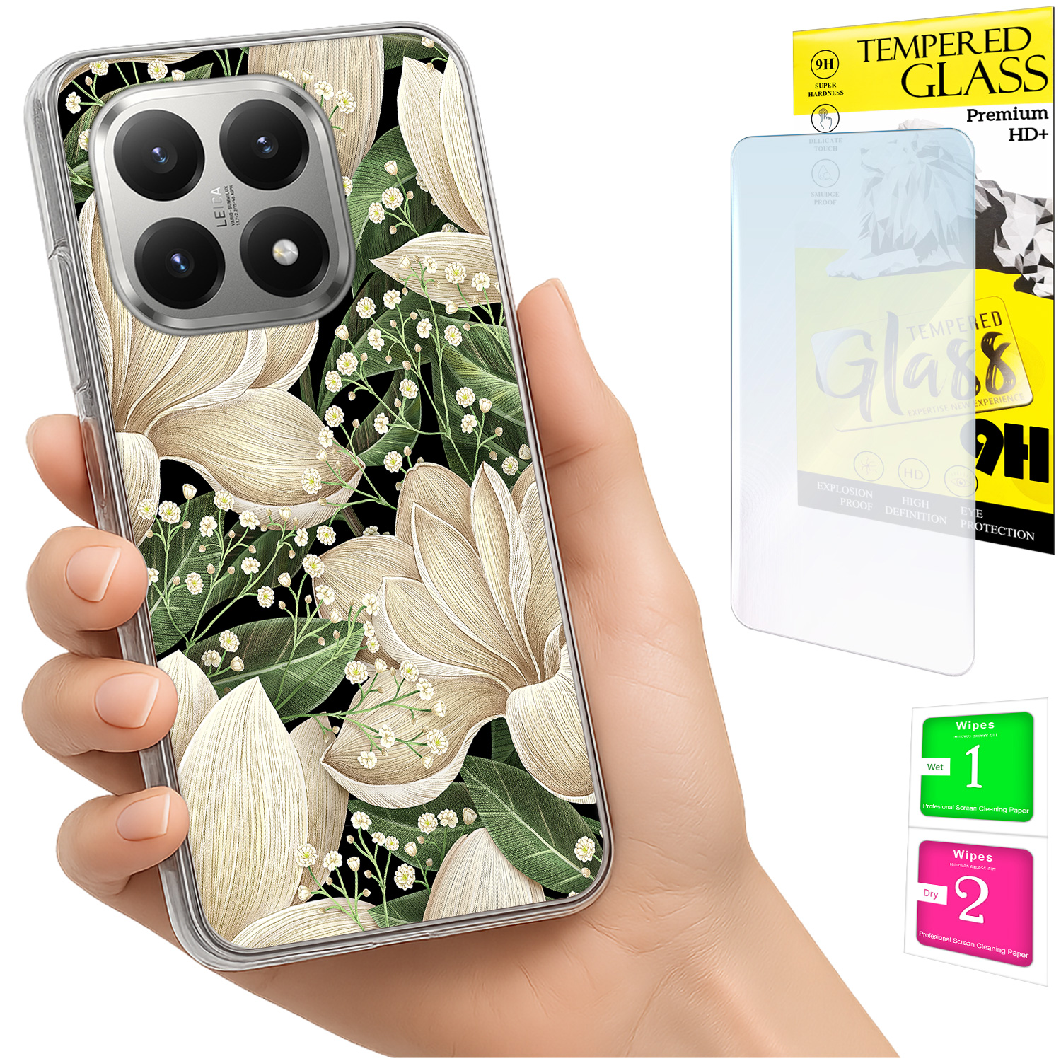 Schutzhülle Für Xiaomi 15t Mit Foto-rückseitengrafik (blumen) + 9h-glas