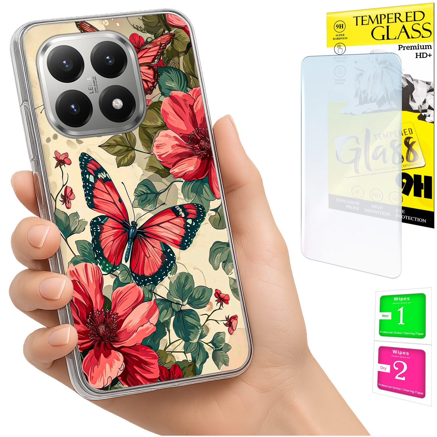 Schutzhülle Für Xiaomi 15t Mit Foto-rückseitengrafik (schmetterlinge) + 9h-glas