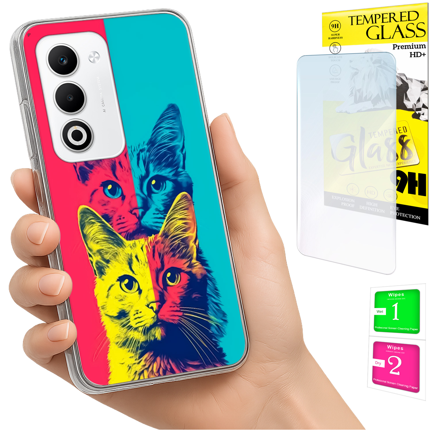 Schutzhülle Für Oppo A5 5g: Foto-rückseite Mit Katzenmotiv + 9h-glas