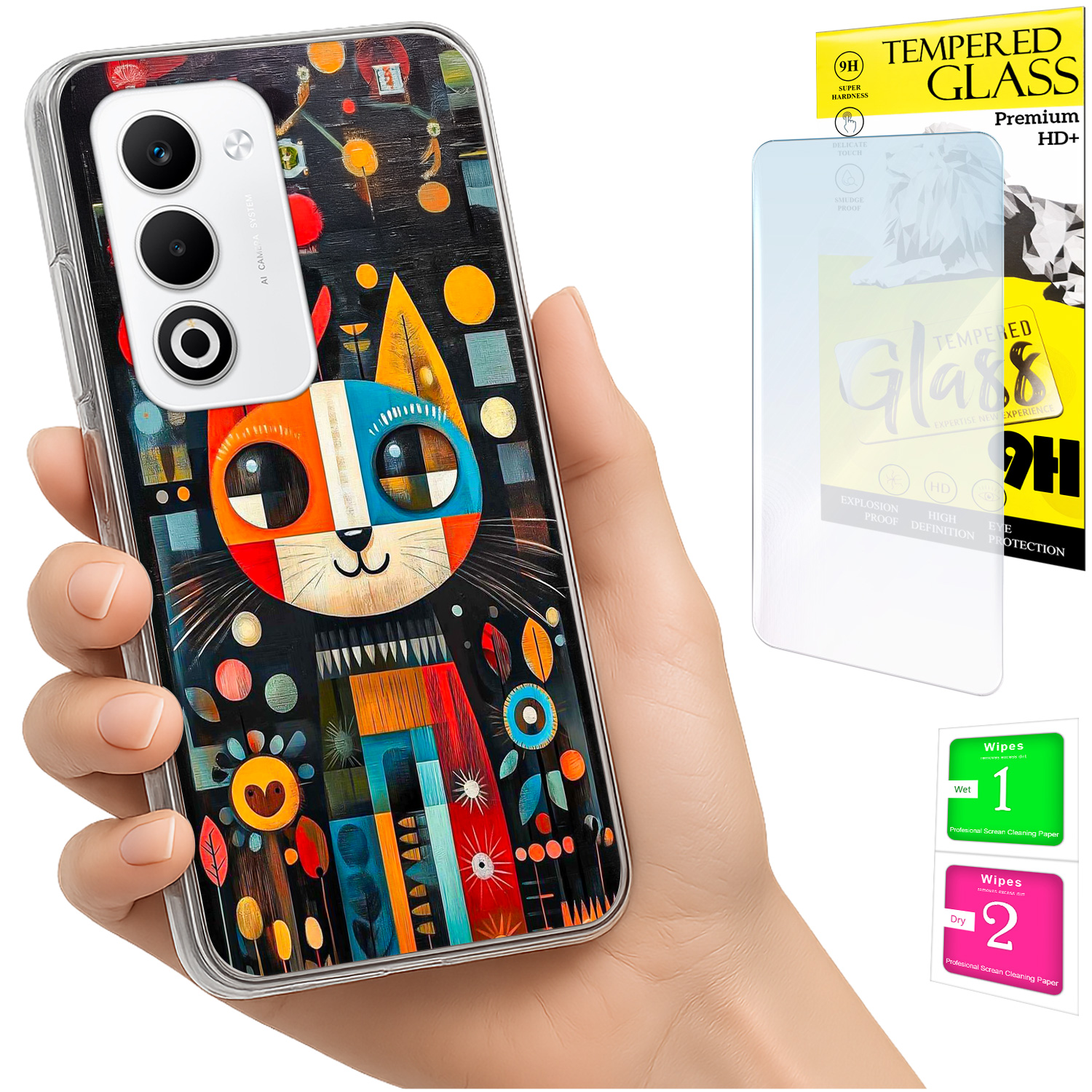 Schutzhülle Für Oppo A5 5g Mit Foto-rückseite, Grafik-katzenmotiv Und 9h-glas