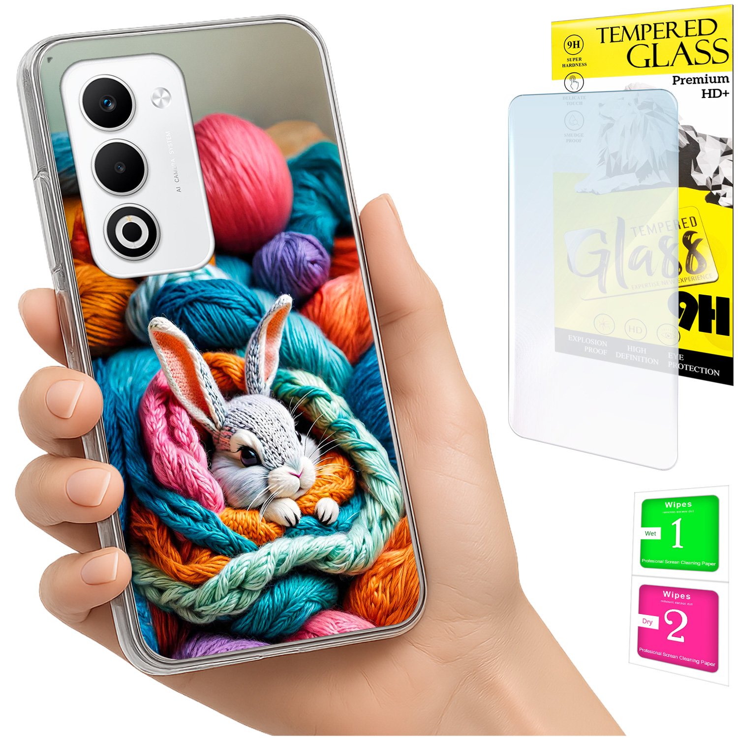 Schutzhülle Für Oppo A5 5g Mit Foto-rückseite, Hasenmotiv + 9h-glas
