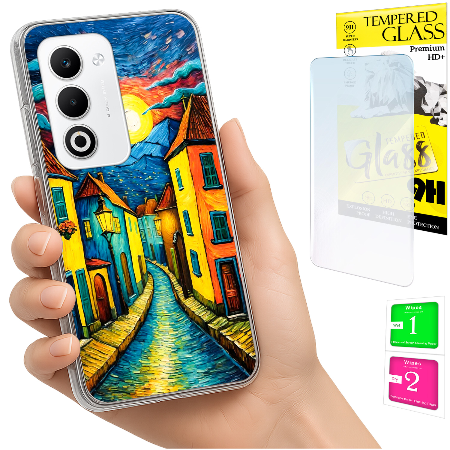 Schutzhülle Für Oppo A5 5g: Rückseite Mit Fotografik + 9h-glas