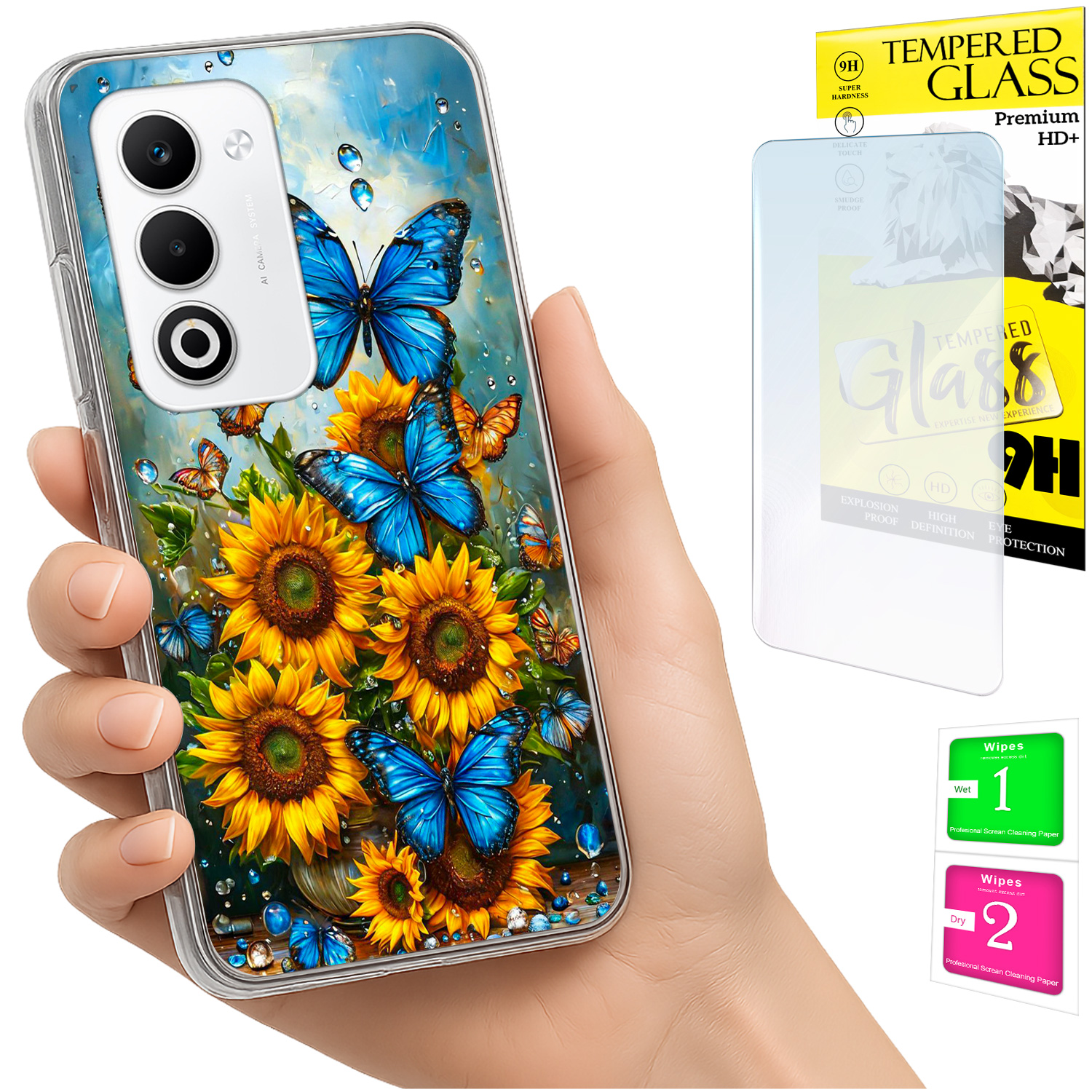 Schutzhülle Für Oppo A5 5g Mit Foto-rückseitengrafik (schmetterlinge) + 9h-glas