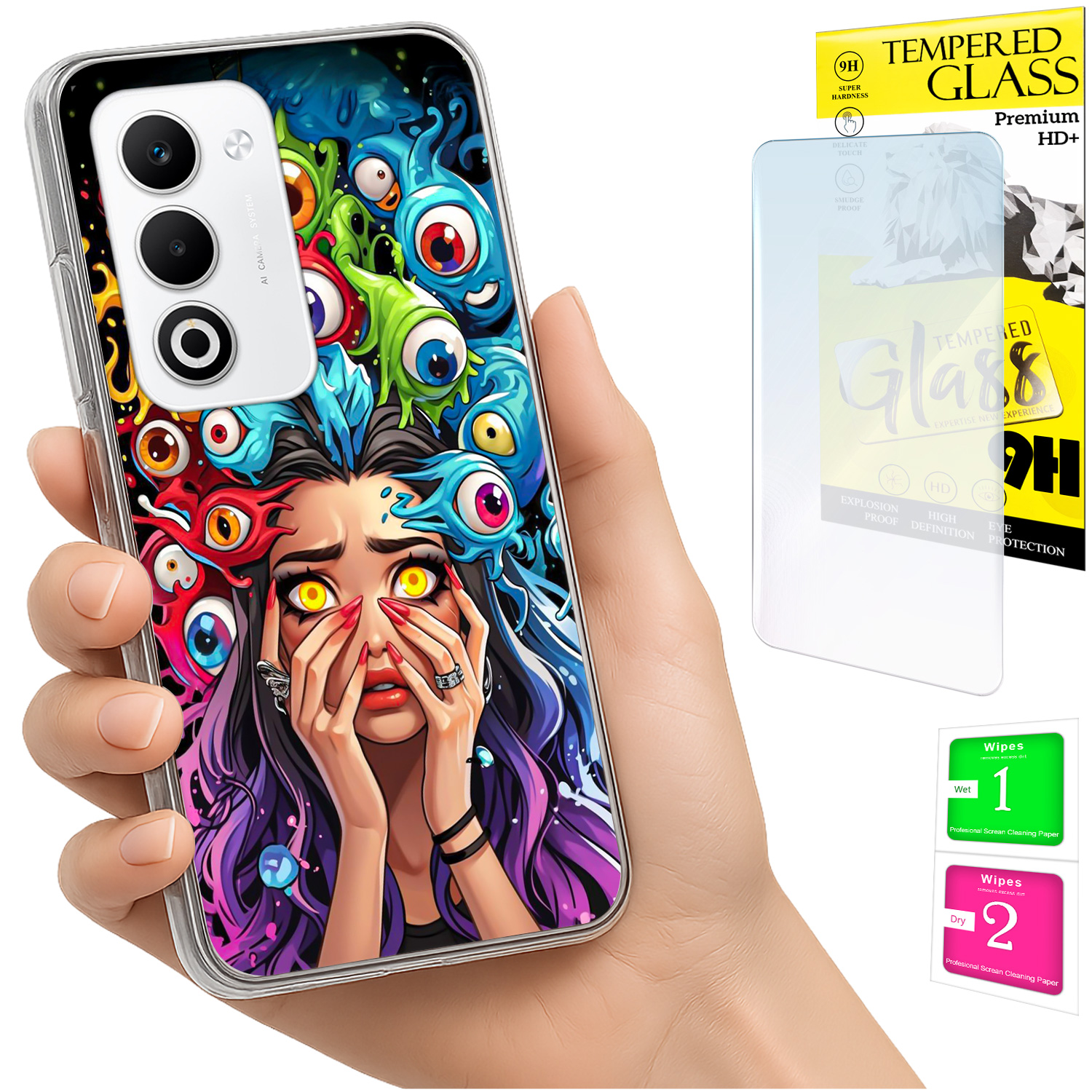 Schutzhülle Für Oppo A5 5g Mit Foto-rückseite, Grafik-augenmotiv Und 9h-glas