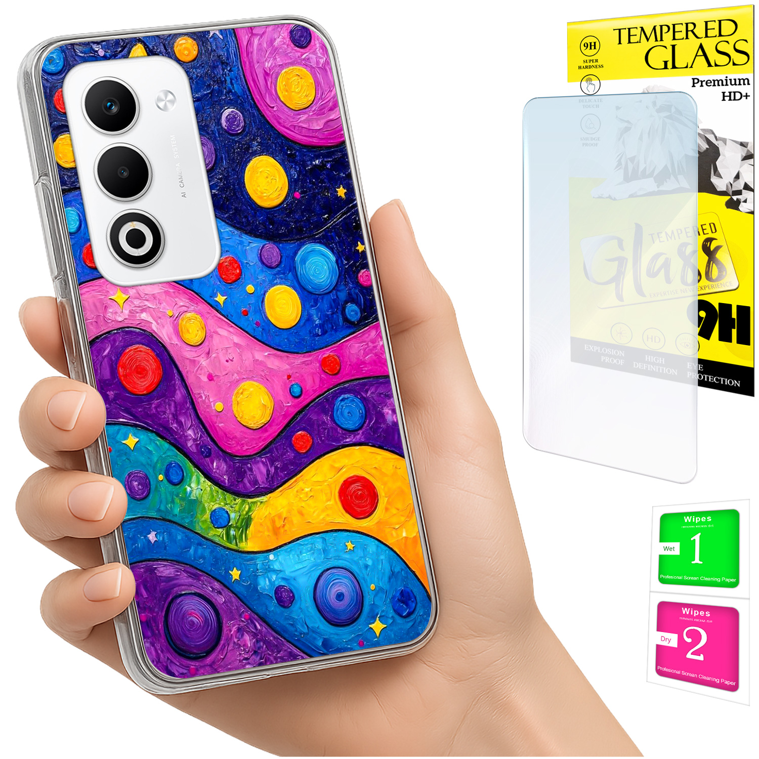 Schutzhülle Für Oppo A5 5g: Fotohülle Mit Rückseite, Grafik-wellenmuster Und 9h-glas