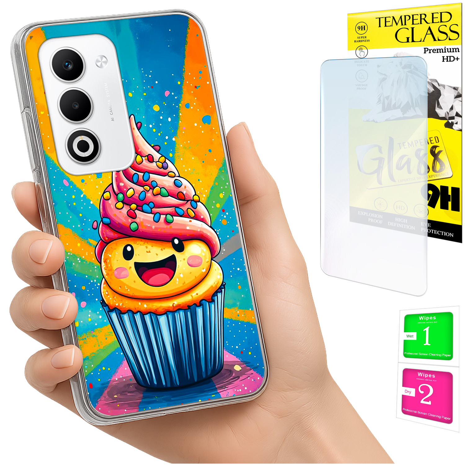 Schutzhülle Für Oppo A5 5g Mit Foto-rückseite, Grafik Im Kuchen-design + 9h-glas