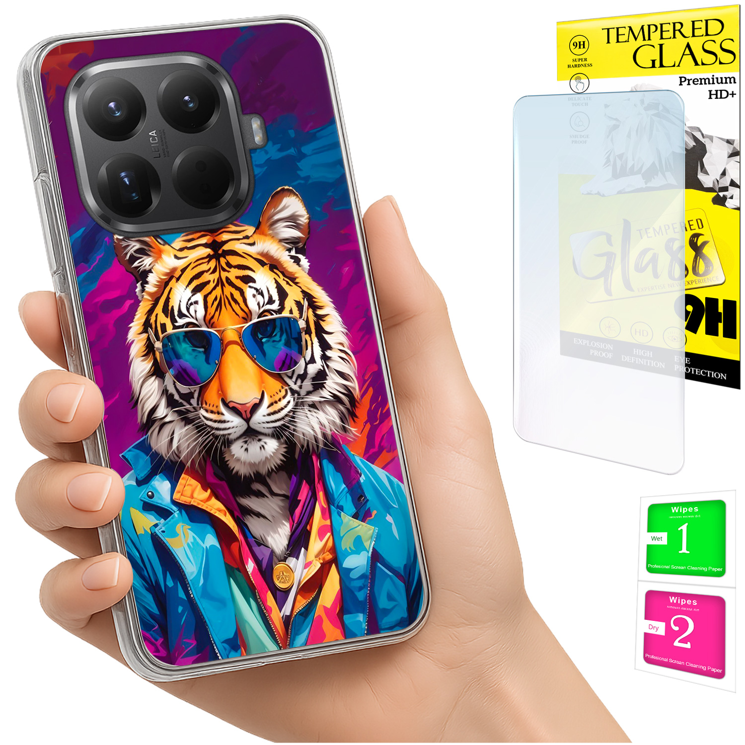Schutzhülle Für Xiaomi 15t Pro Mit Tigergrafik Auf Der Rückseite Und 9h-glas