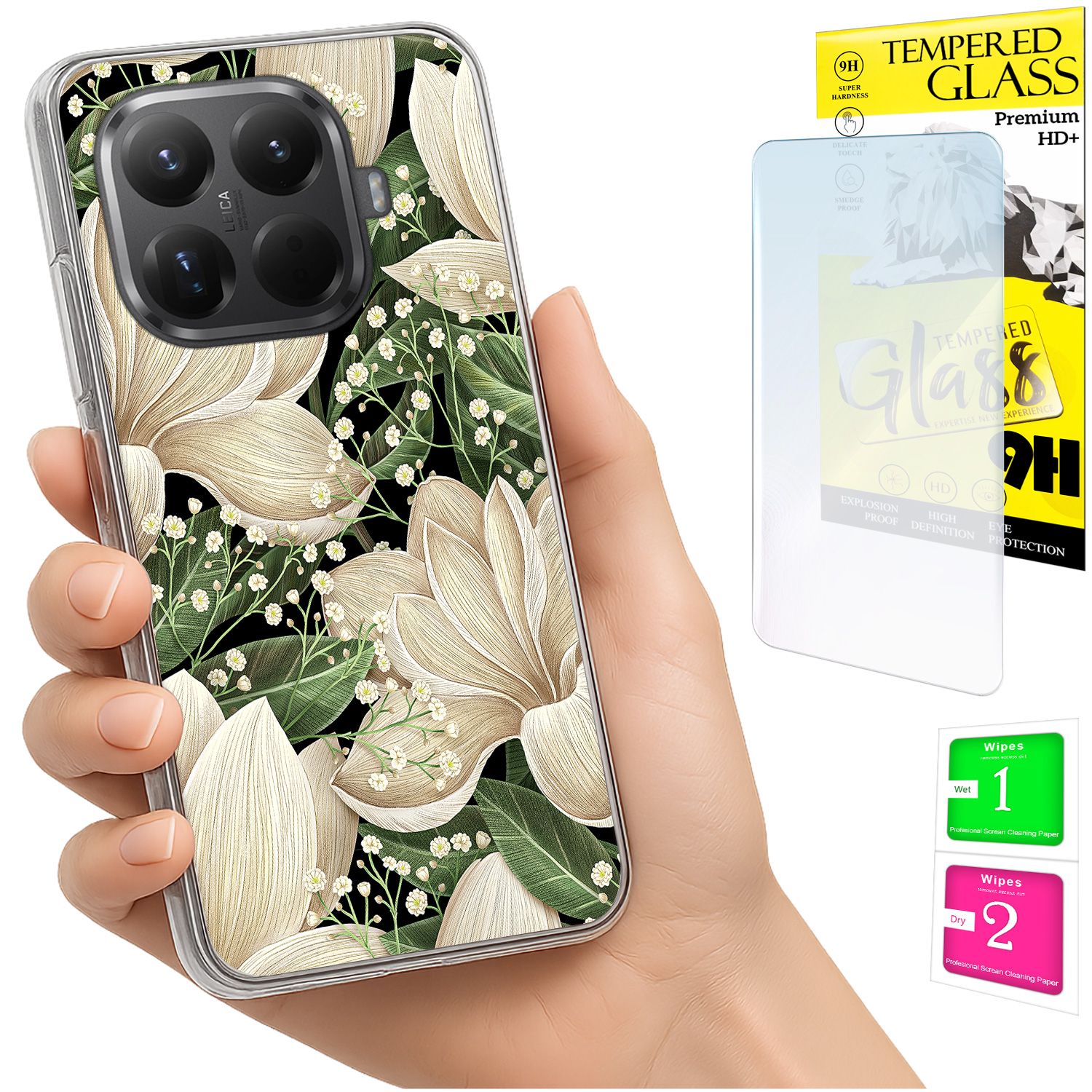 Schutzhülle Für Xiaomi 15t Pro Mit Fotomotiv Auf Der Rückseite, Blumenmuster + 9h-glas
