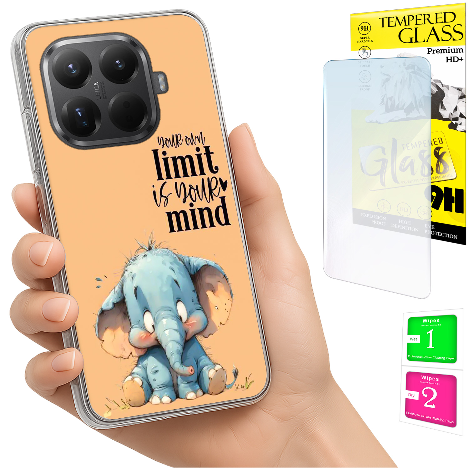 Schutzhülle Für Xiaomi 15t Pro: Rückseite Mit Elefantenmotiv + 9h-glas