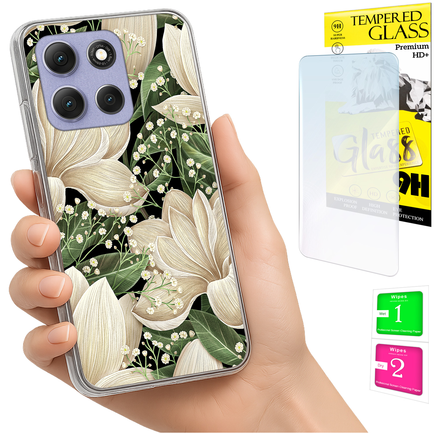 Schutzhülle Für Motorola Moto G86 Power Photo Case Rückseite Mit Blumenmuster + 9h-glas