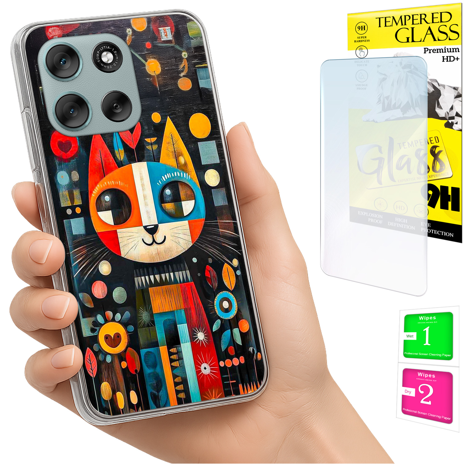Schutzhülle Für Motorola Moto G56: Rückseite Mit Katzenmotiv + Glas